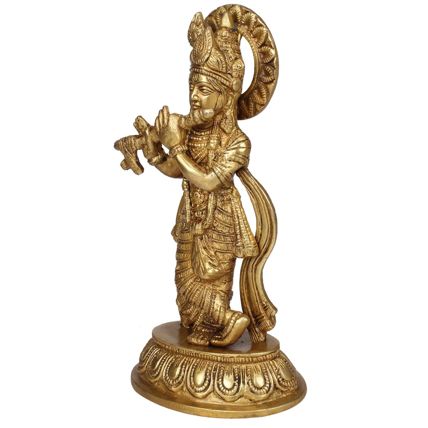 Brass Lord Krishna Idol Figurine Krishna Sculpture Decorative Showpiece Home Office Temple Gift Height 8 Inches - SvarupArt