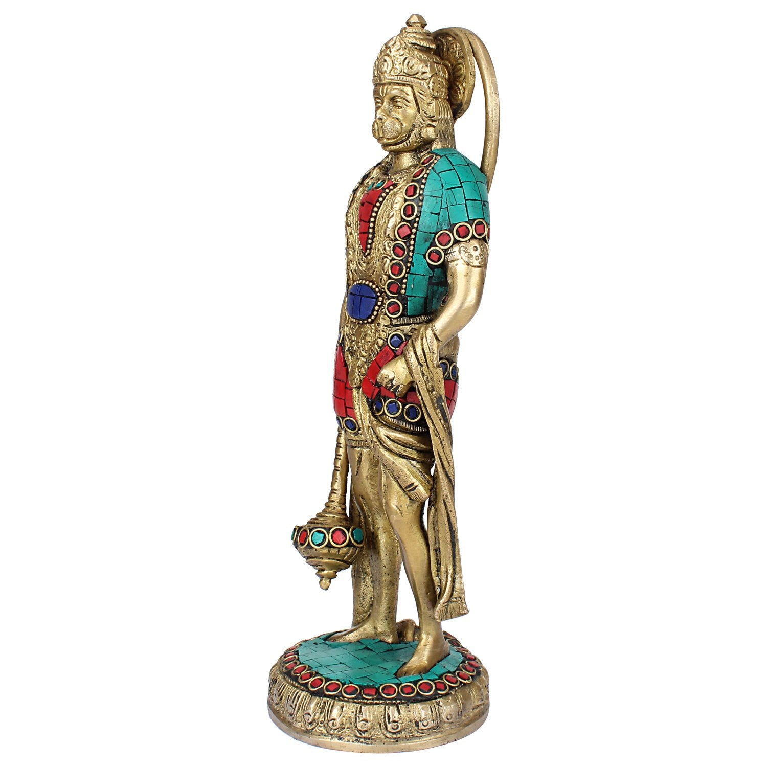 Brass Hanuman Ji Murti Lord Balaji Bajrangbali Bahubali Sankat Mochan Bhagwan Idol Multicolor Height 10 Inches - SvarupArt