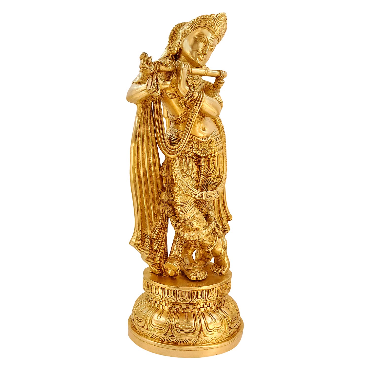 Brass Krishna Bhagwan Idol Murli Kishan Murti Playing Bansuri Gift for Home Mandir Decor Marriage Height 18 Inch Weig... - SvarupArt