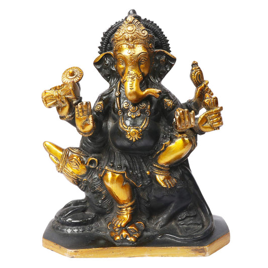 Brass Ganesha Idol for Home Decoration Ganpati Statue Murti for Gift Height 8 Inch Weight 2.7 Kg Color Black - SvarupArt