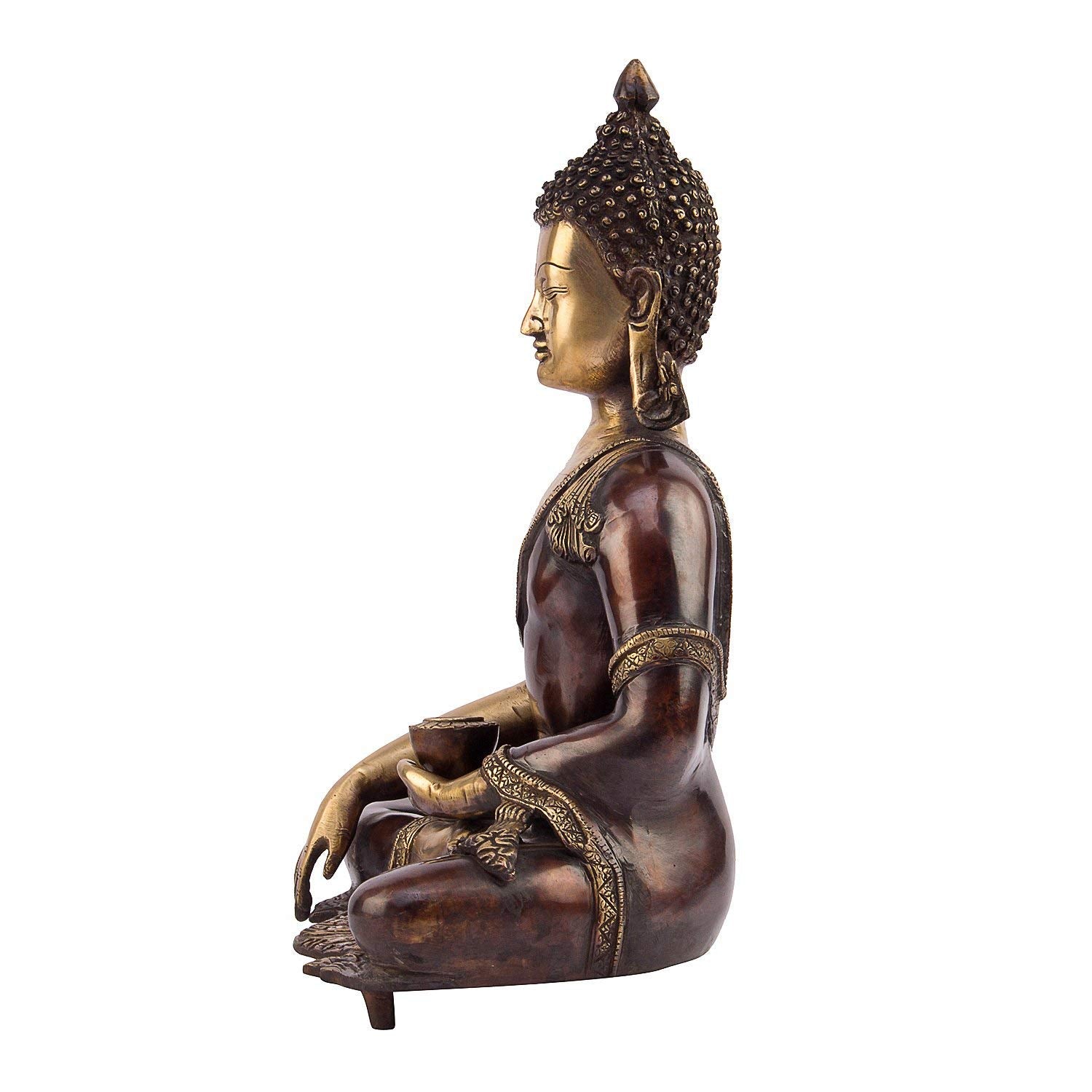 Big Brass Buddha Idol Statue Bhumisparsha Gautam Budd Tibetan Buddhist Decor Height 16 Inch Color Copper Gold - SvarupArt