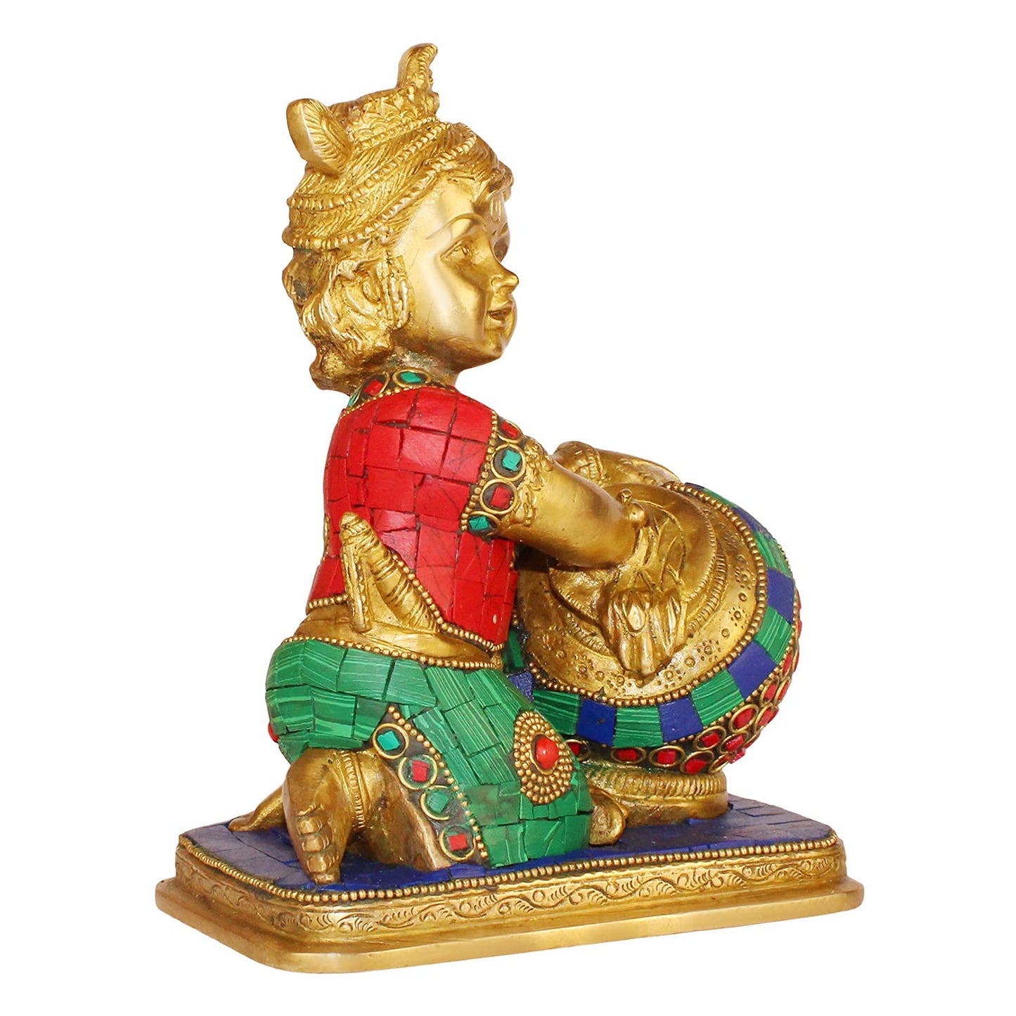 Brass Shri Krishna Makhan Chor with Matki Kishan Bhagwan Murti Lord Krishna with Makhan Statue Height 7 Inch - SvarupArt