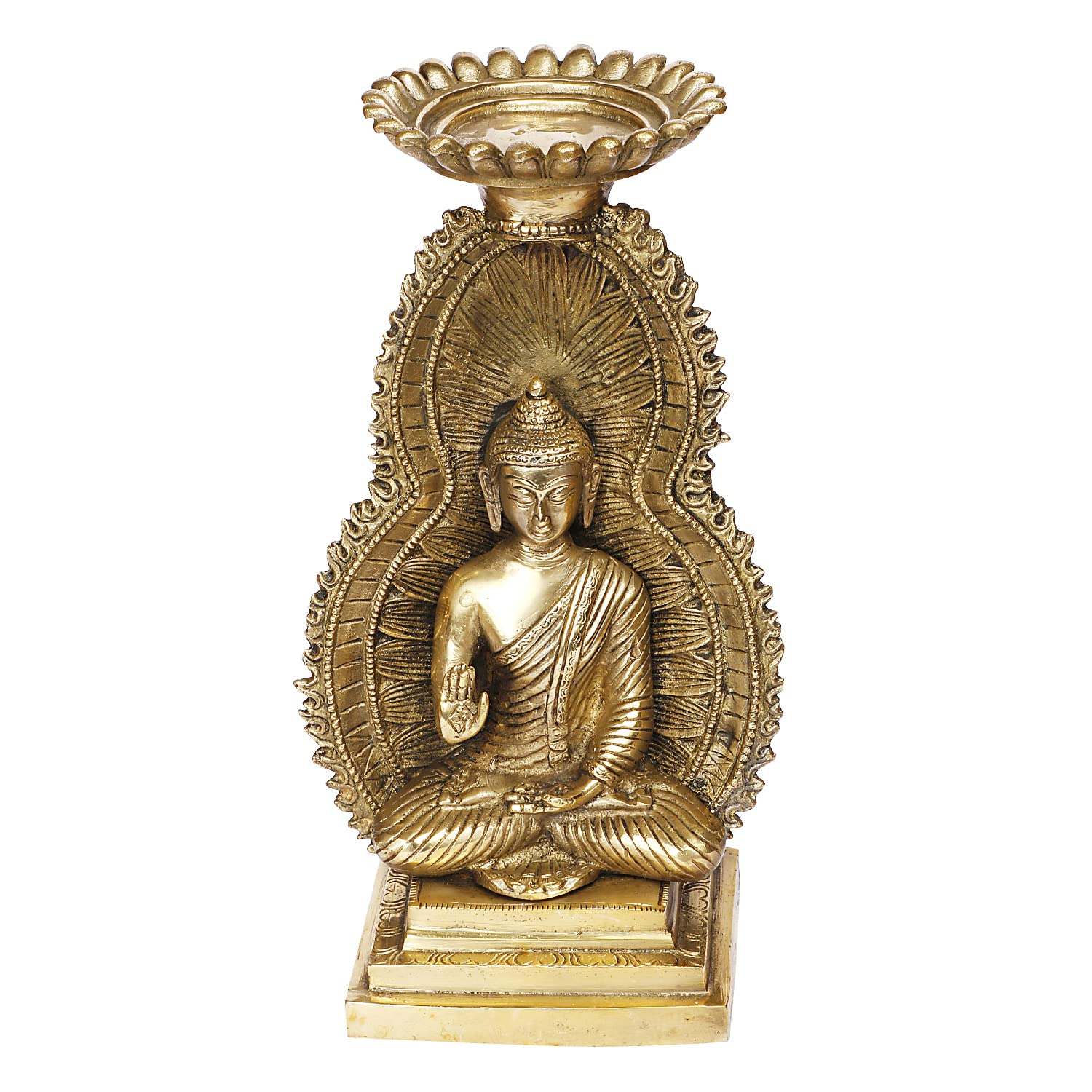 Brass Gautam Buddha Idol Statue Murti Draped in Stone Embellished Shawl for Home Decoration Blessing Buddha Height 12 Inch - SvarupArt