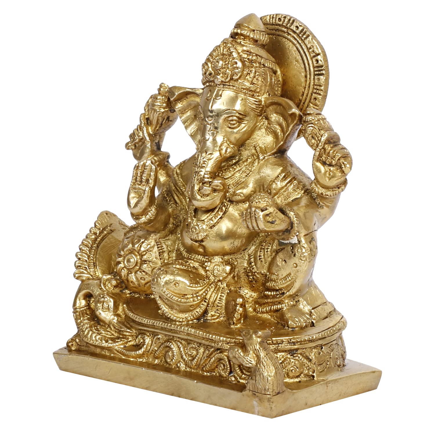 Brass Ganesh Idol Statue Elephant Murti God Ganesha Vinayak Ganpati Sitting Sculpture Bhagwan Height 5.5 Inch - SvarupArt