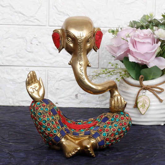 Brass Trunk Ganesha Idol Modern Art Ganesh Ganpati Murti Religious Statue for Good Luck & Success Gift Height 8 Inch. - SvarupArt