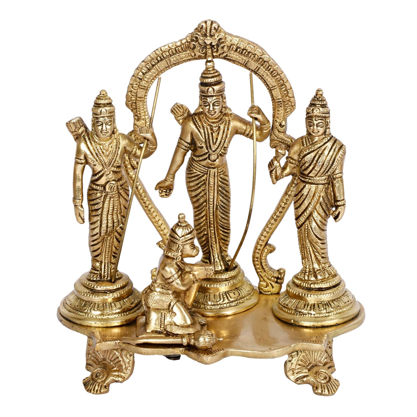 Brass Lord Rama Family Ram Darbar Ram, Sita, Laxman, Hanuman for Home Office Pooja Decor Gift Decor (Height 8 Inches) - SvarupArt