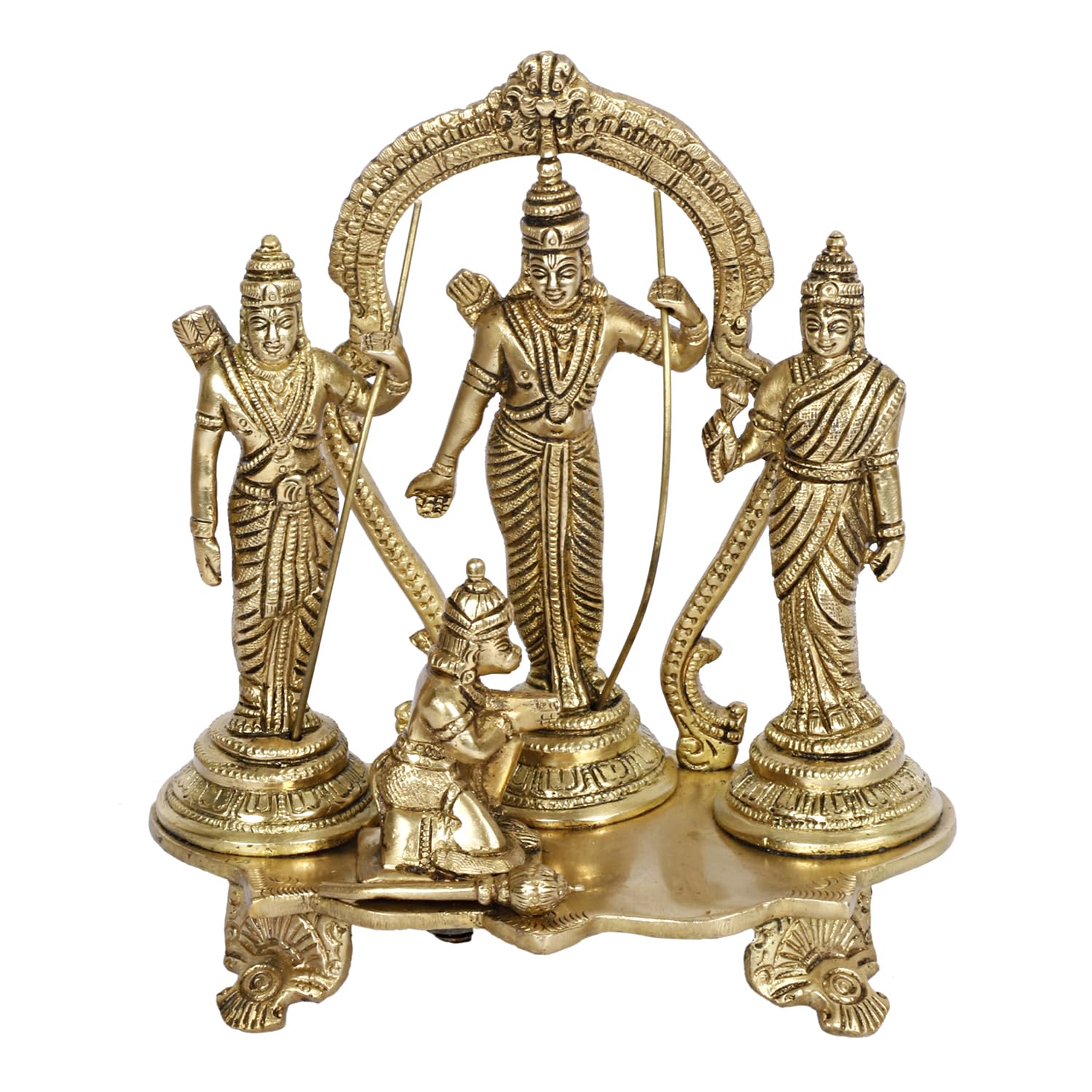 Brass Lord Rama Family Ram Darbar Ram, Sita, Laxman, Hanuman for Home Office Pooja Decor Gift Decor (Height 8 Inches) - SvarupArt