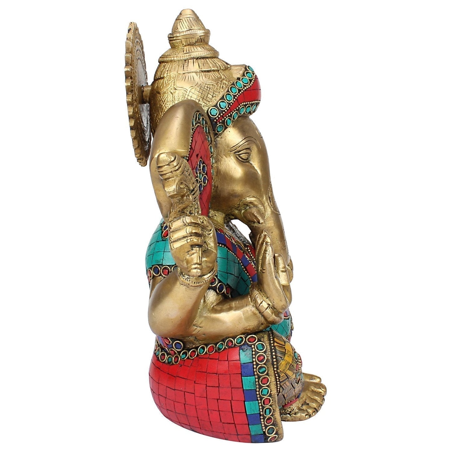 Brass Ganesha Murti Big Ear Ganesh Idol Statue Figurine for Puja Decor Gift 11 Inch Multicolor