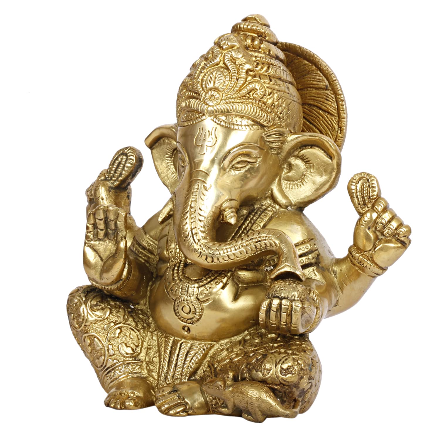Brass Blessing Ganesha Idol Ganesh Statue Ganpati Murti for Puja Home Entrance Decor Diwali Gift 6.5 Inch - SvarupArt