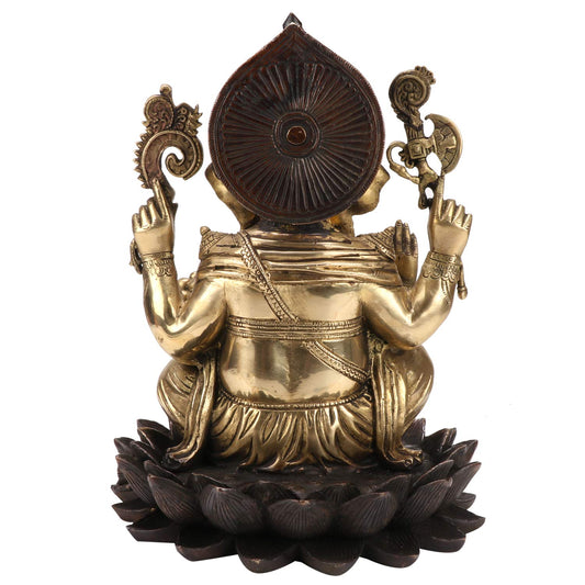 Brass Mangalkari Ganesha Sitting On Lotus Bhagwan Idol Ganesh Statue Ganpati Murti for Home Entrance Decor Diwali Gift - SvarupArt