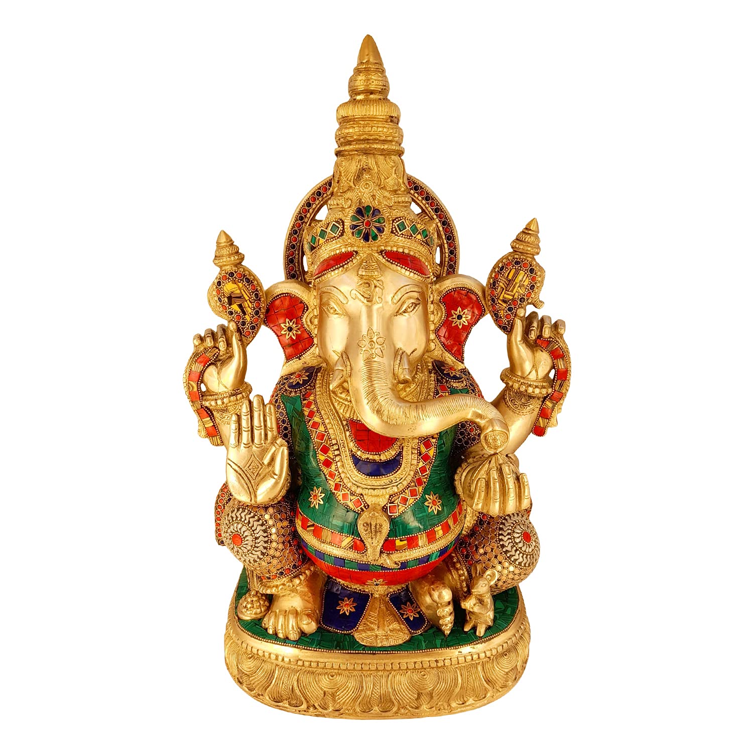 Brass Ganesha Idol for Home Decoration Ganpati Statue Murti for Gift Height 20 Inch Weight 23 Kg Color Multicolor - SvarupArt