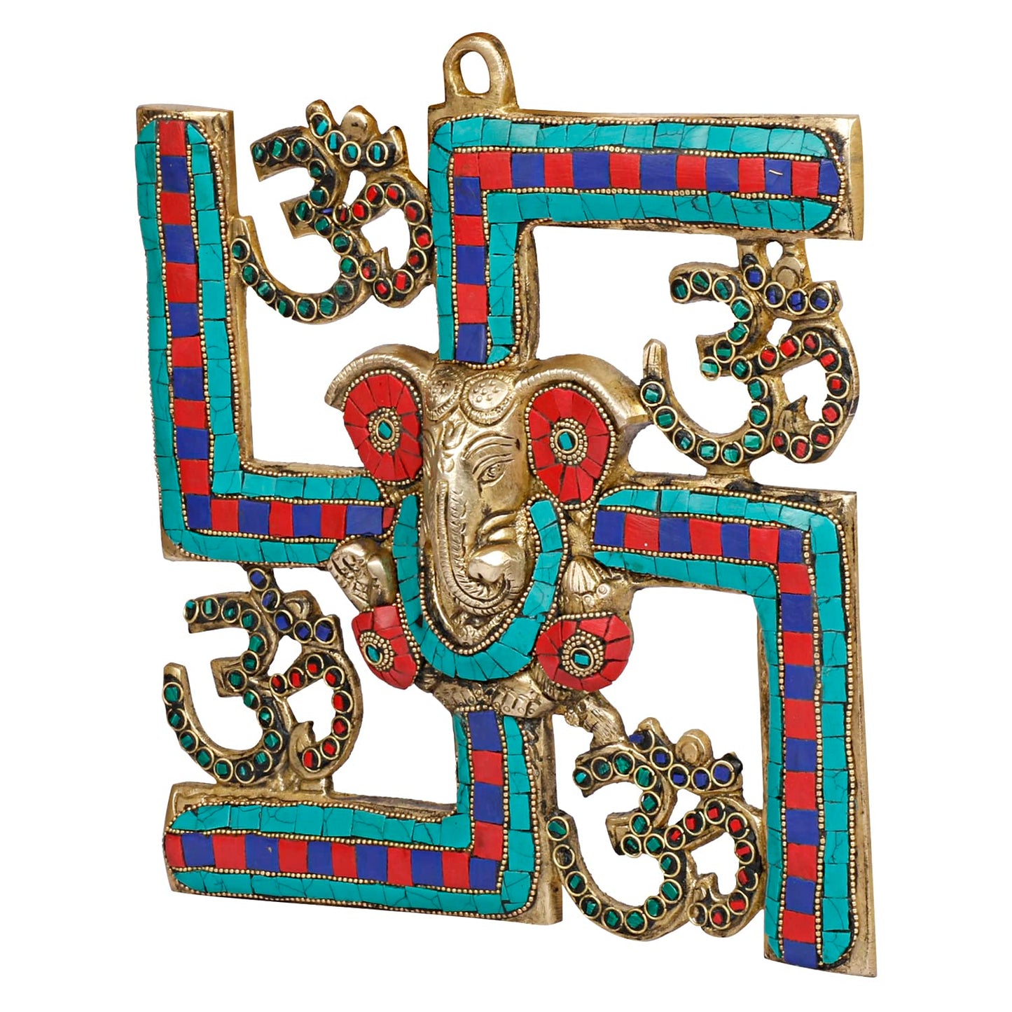 Brass Om Ganesha Swastika Wall Hanging, Brass Ganesh for Decor Entrance 8 Inch - SvarupArt