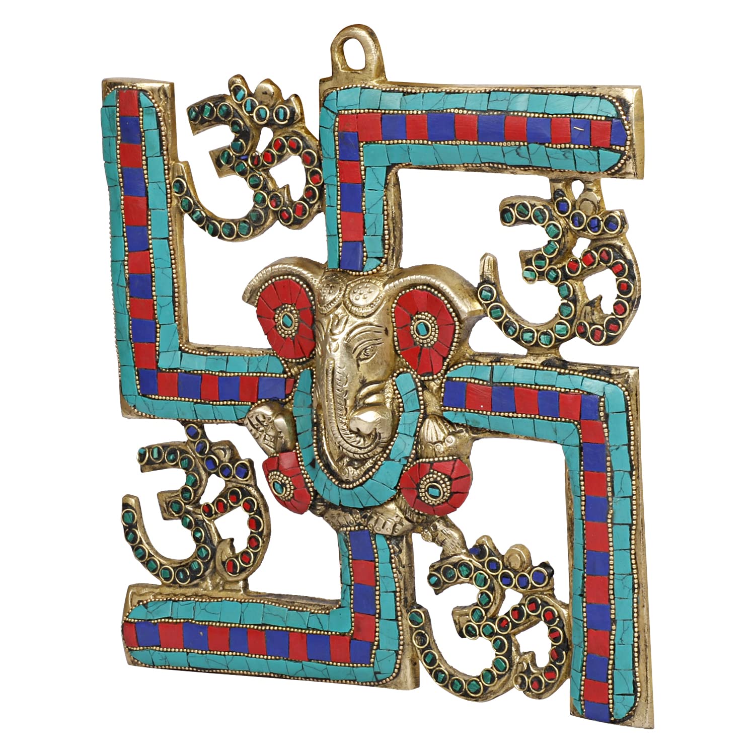 Brass Om Ganesha Swastika Wall Hanging, Brass Ganesh for Decor Entrance 8 Inch - SvarupArt