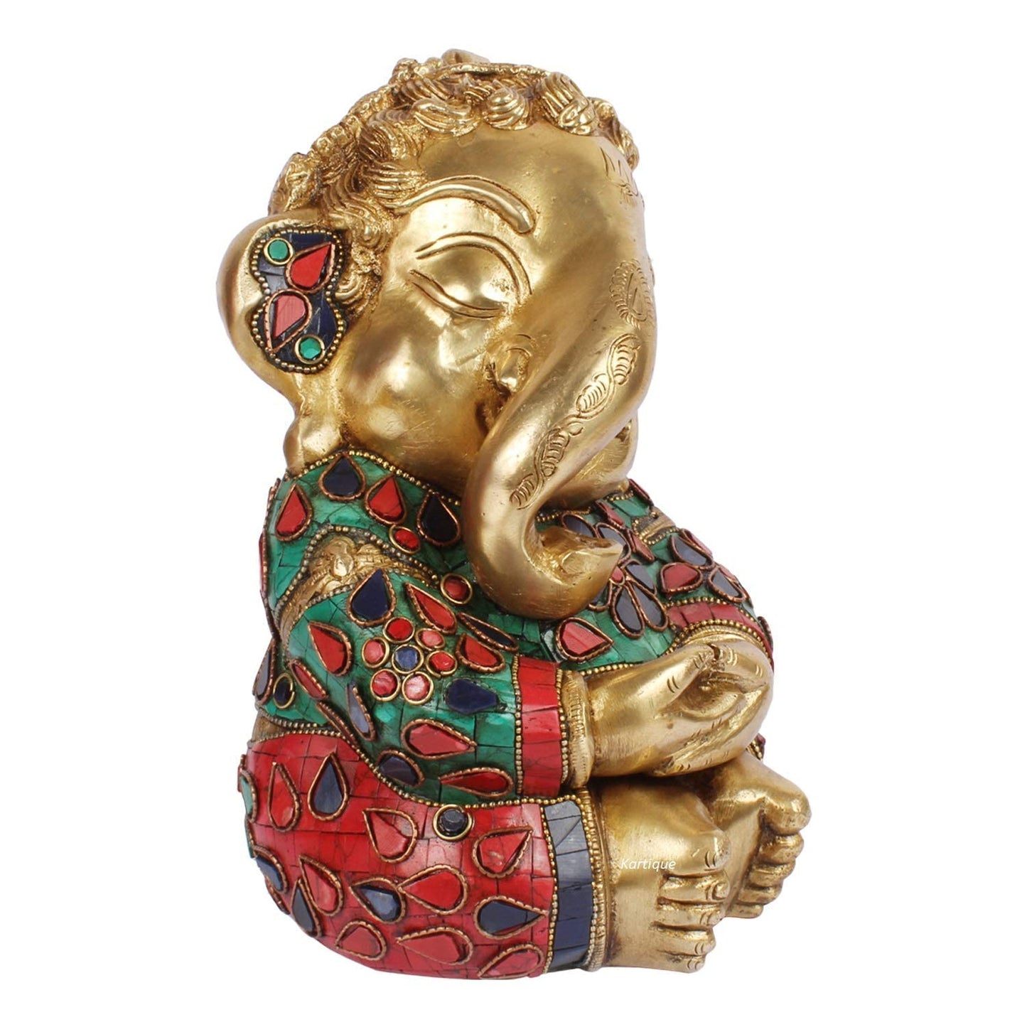Brass Ganesha Idol for Home Decoration Ganpati Statue Murti for Gift Height 8.5 Inch Weight 5.3 Kg Color Multicolor - SvarupArt