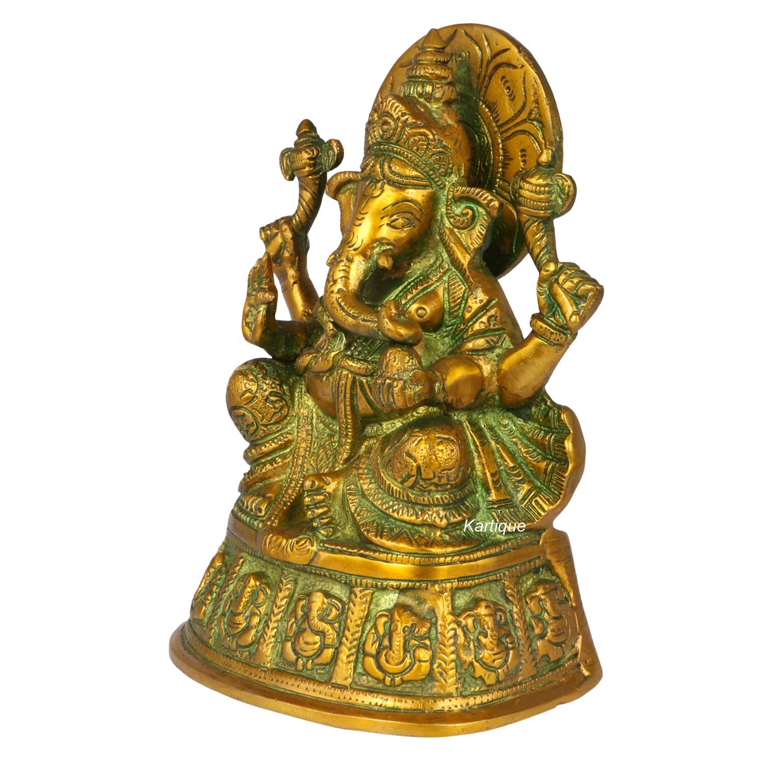 Brass Ganesha Idol for Home Decoration Ganpati Statue Murti for Gift Height 8 Inch Weight 2.5 Kg Color Green - SvarupArt