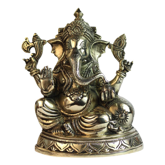 Brass Ganesha Idol for Home Decoration Ganpati Statue Murti for Gift Height 9 Inch Weight 3.7 Kg Color Antique Gold - SvarupArt