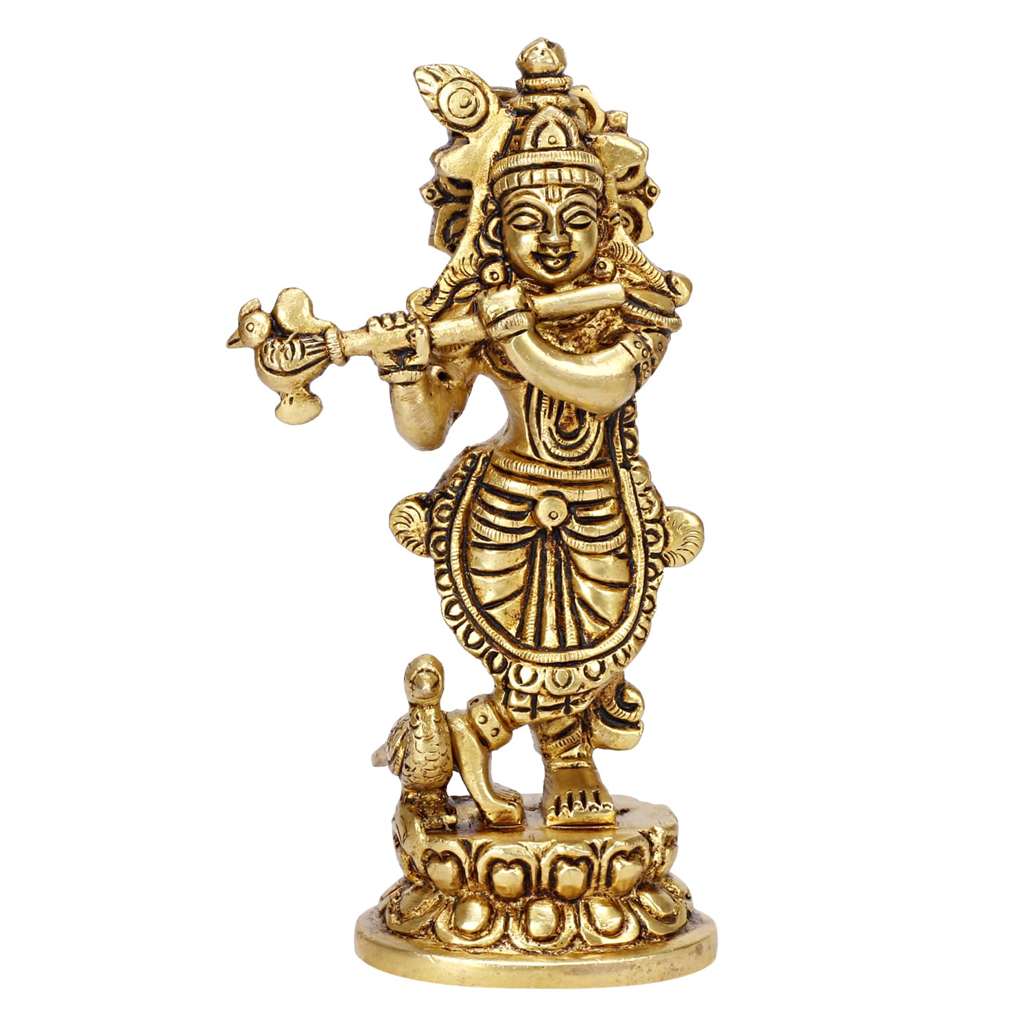 Brass Lord Krishna Idol with Flute Kanha Ji ki Murti Idols For Puja Decor Gift Gold Color Height 6 Inches - SvarupArt
