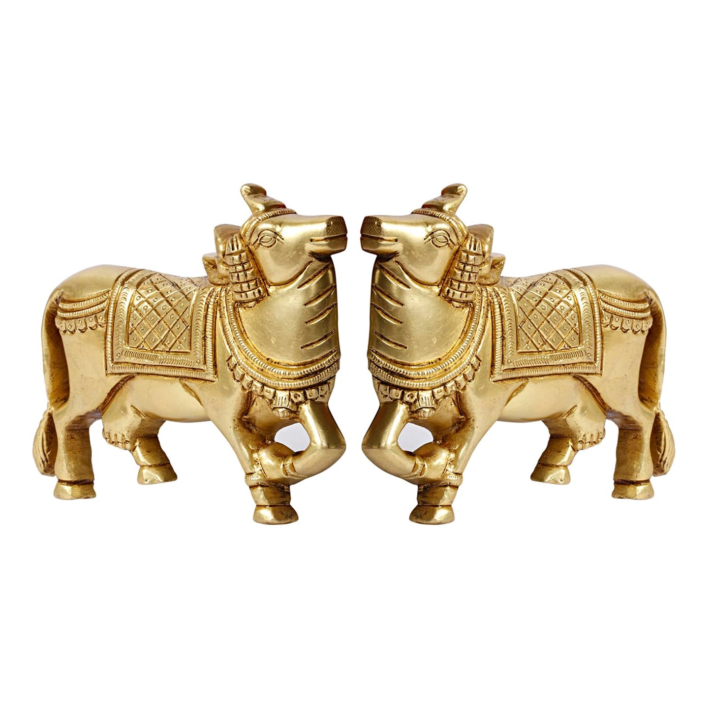 Brass Cow Wall Hanging Vastu Gau MATA Idol, Kamdhenu Cow Pair Nandi (Gold Color 5x4 Inch) - SvarupArt