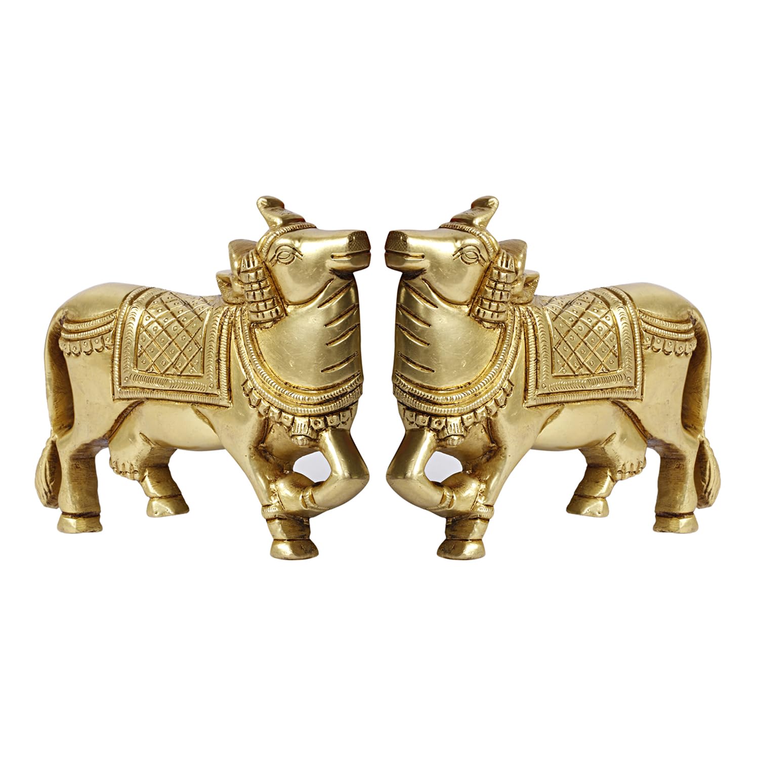 Brass Cow Wall Hanging Vastu Gau MATA Idol, Kamdhenu Cow Pair Nandi (Gold Color 5x4 Inch) - SvarupArt