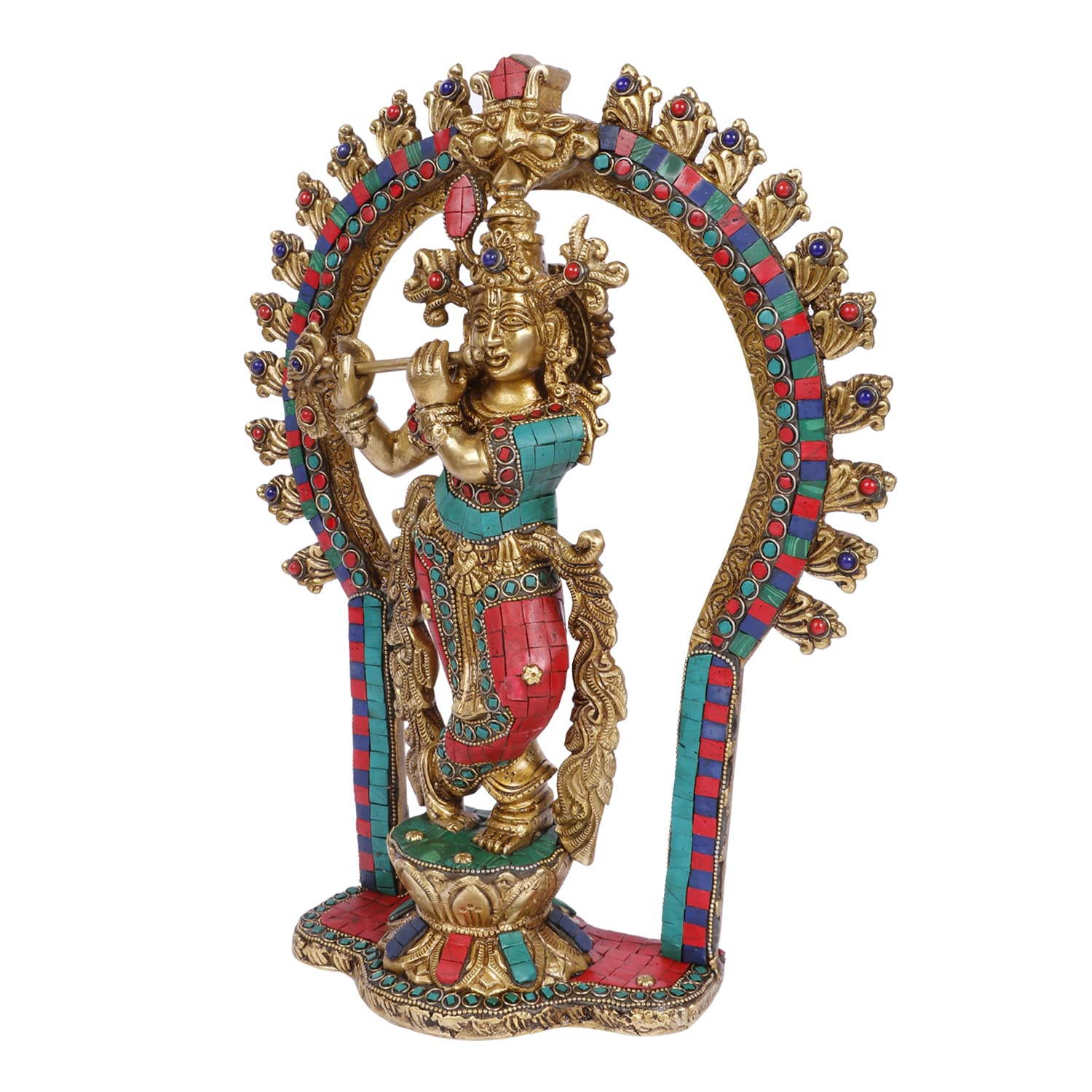 Brass Krishna Bhagwan Idol Murli Kishan Murti Playing Bansuri Gift for Home Mandir Decor Marriage Height 14 Inch Weig... - SvarupArt