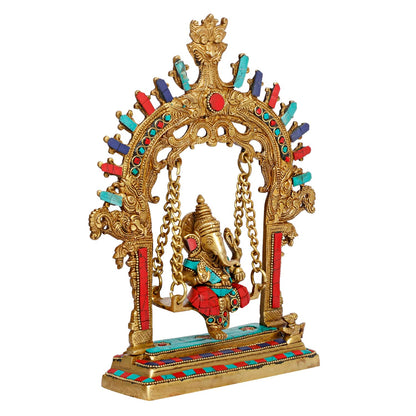 Brass Lord Ganesha Jhula Idol for Gift Ganpati Statue Puja Home Decor Office Decoration Vinayaka Murti Jhoola Swing 1... - SvarupArt