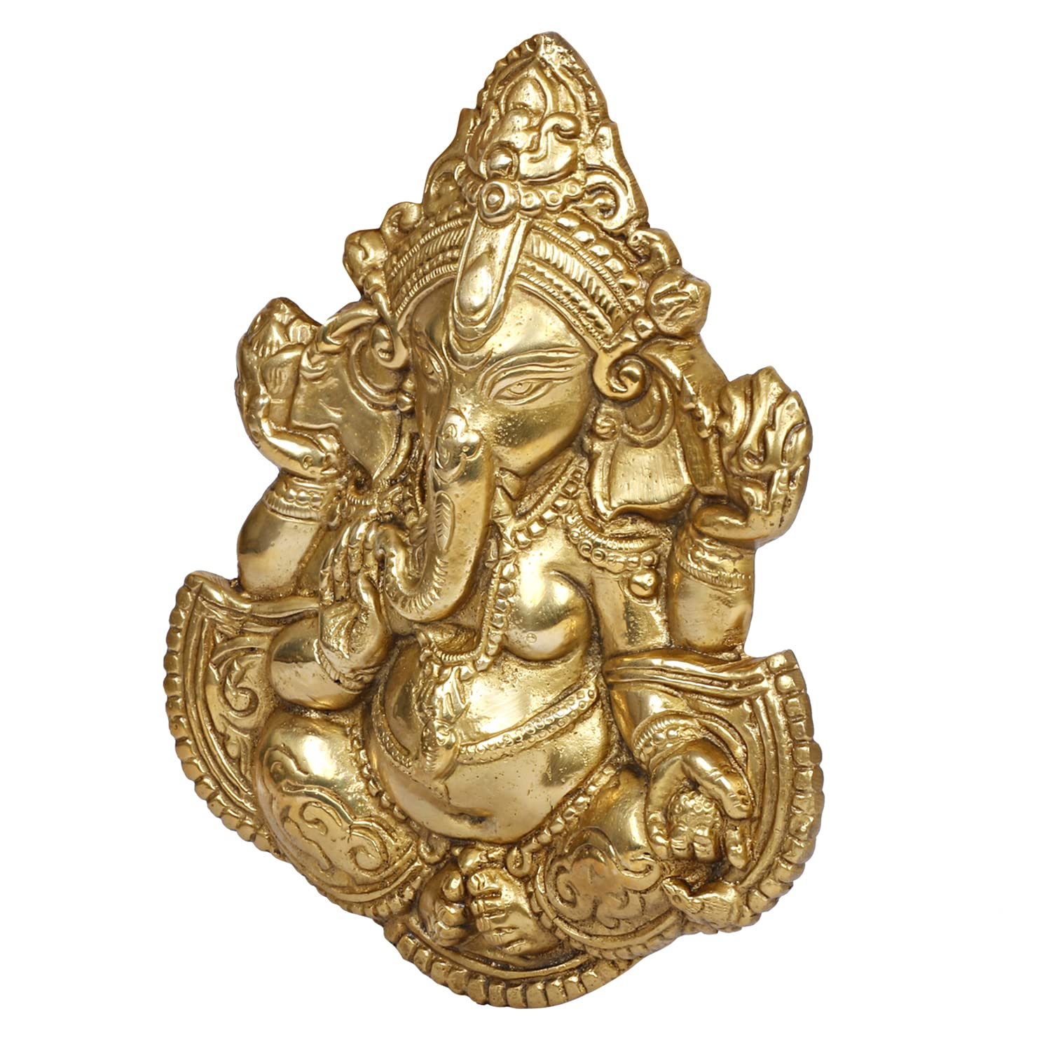 Brass Blessing Ganesha Idol Ganesh Statue Ganpati Wall Hanging Murti for Puja Home Entrance Decor Diwali Gift 8 Inch - SvarupArt