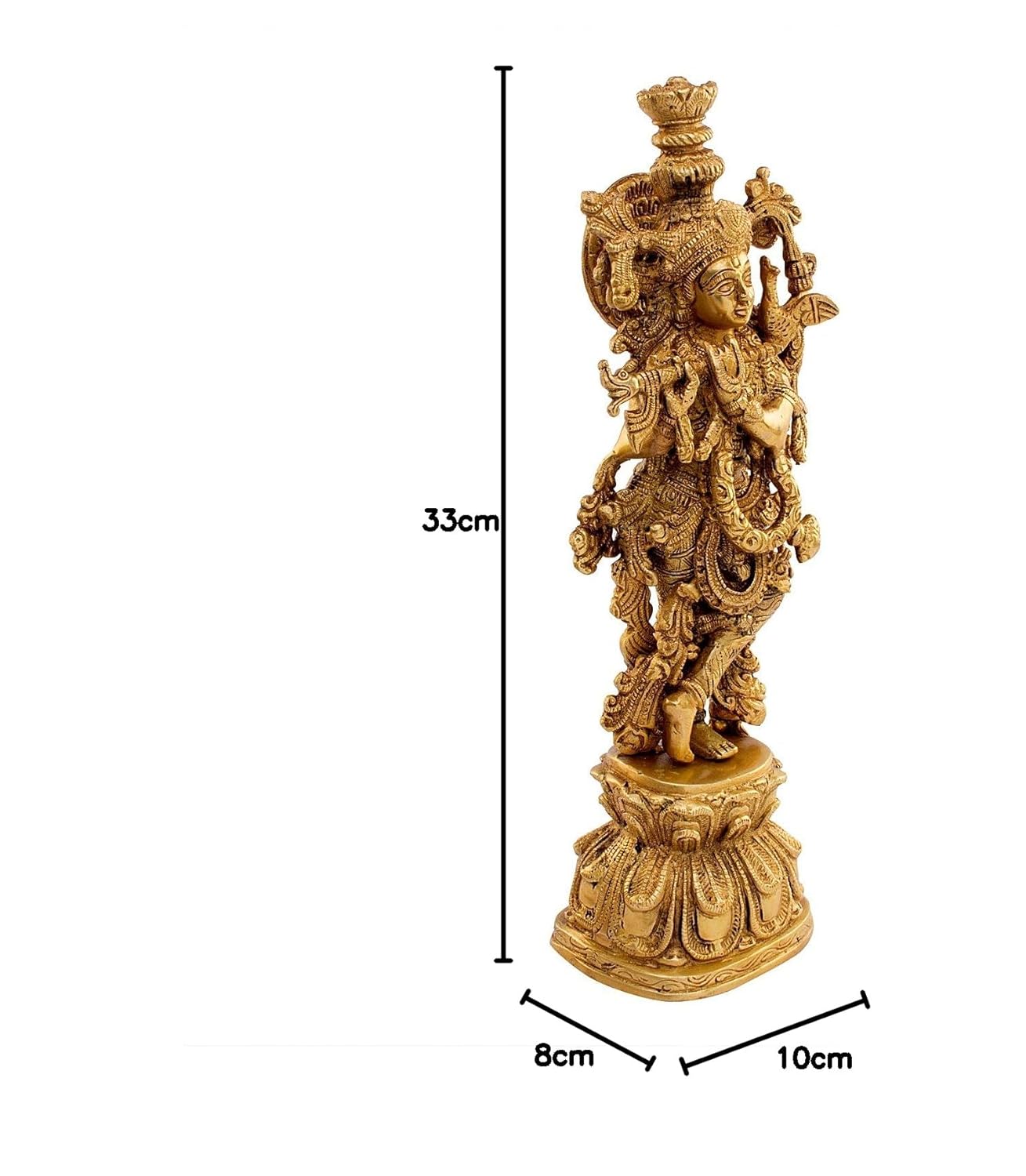 Brass Krishna Bhagwan Idol Murli Kishan Murti Playing Bansuri Gift for Home Mandir Decor Marriage Height 13 Inch - SvarupArt