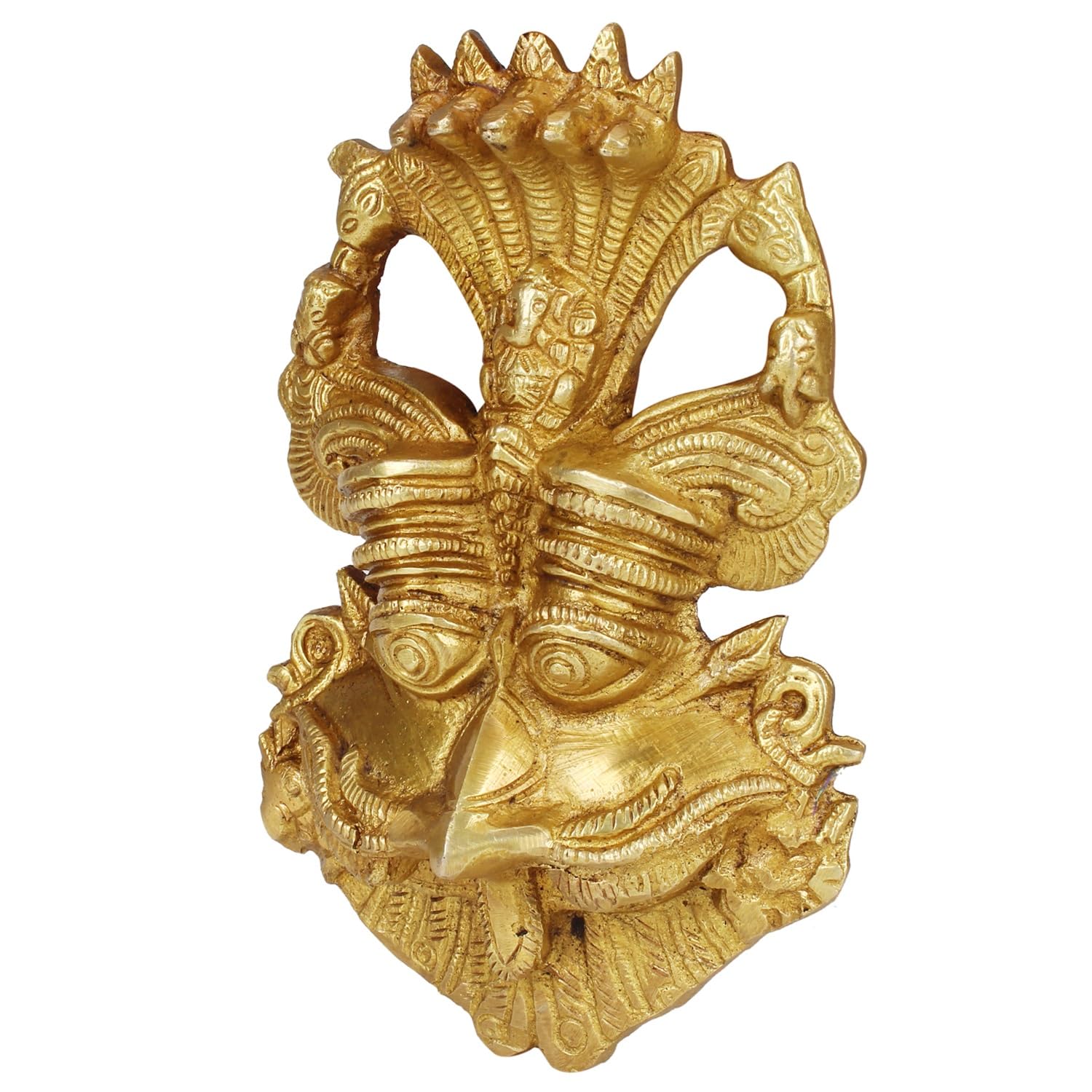Brass Yali Face Kirtimukha Wall Hanging Mask With Ganesha top Sculpture Evil Eye Protector Home Decor 6 Inch - SvarupArt