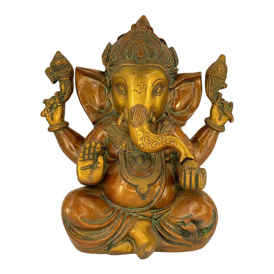 Brass Ganesha Idol for Home Decoration Ganpati Statue Murti for Gift Height 9 Inch Weight 4.5 Kg Color Multicolor - SvarupArt