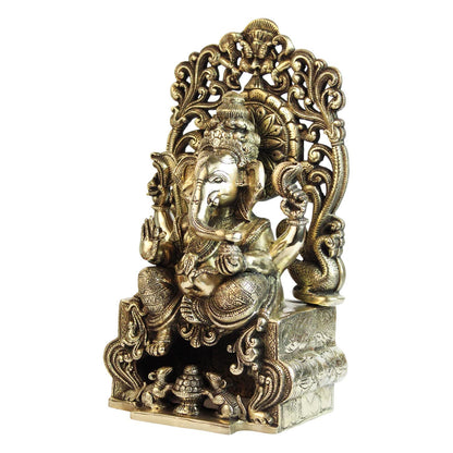 Brass Ganesha Idol for Home Decoration Ganpati Statue Murti for Gift Height 13 Inch Weight 7.2 Kg Color Antique Gold - SvarupArt