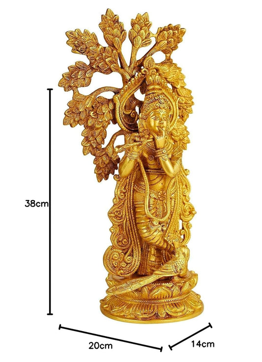 Brass Krishna Bhagwan Idol Murli Kishan Murti Playing Bansuri Gift for Home Mandir Decor Marriage Height 15 Inch - SvarupArt