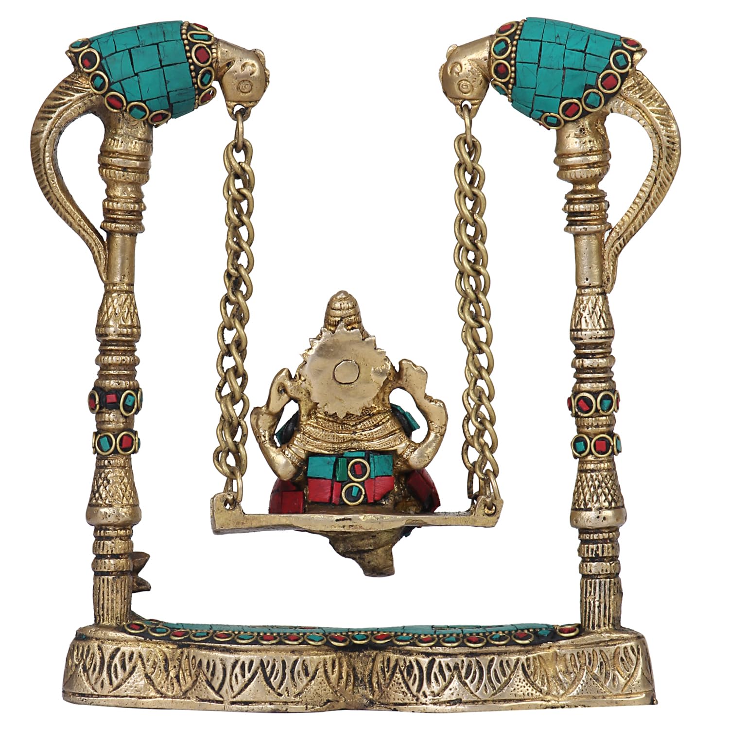 Brass Ganesha on Jhoola Ganesh Swing Decor Showpiece Handcrafted Statue 8 Inch, Multicolor - SvarupArt
