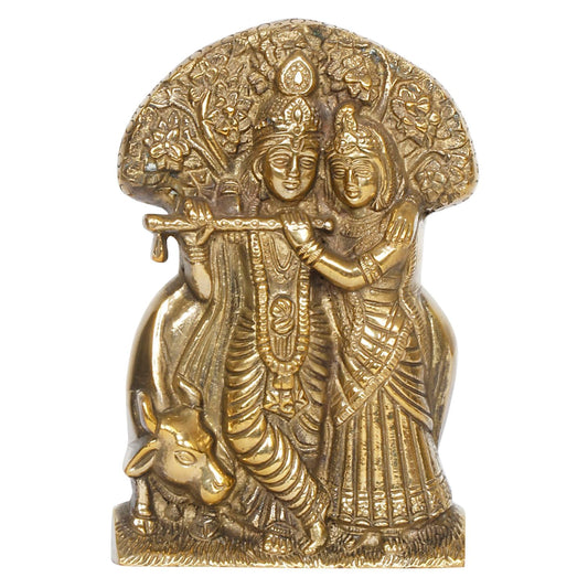 Brass Radha Krishna Under Kalpavriksha for Home Decor in Gold Color Heigh 6 Inch - SvarupArt