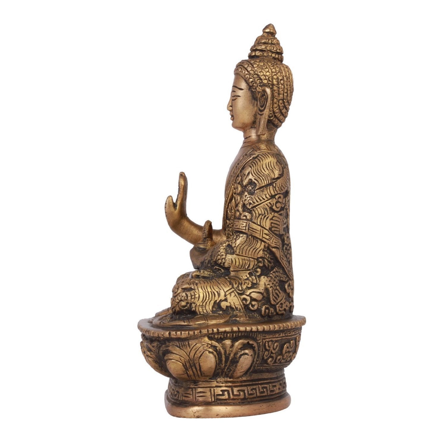 Brass Buddha Idol Statue Tibetan Buddhist Décor Height 7 Inch Weight 1 Kg Gold Color - SvarupArt