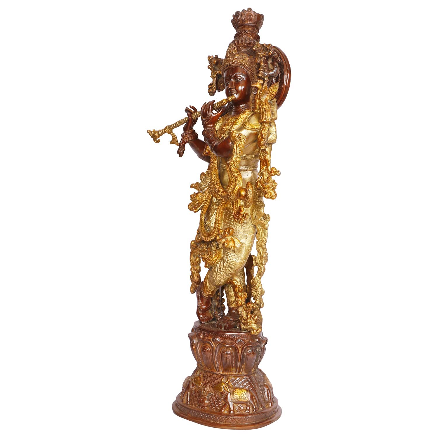 Brass Krishna Bhagwan Idol Murli Kishan Murti Playing Bansuri Gift for Home Mandir Decor Marriage Height 29 Inch - SvarupArt