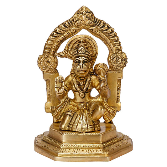 Brass Bajrangbali Sankat Mochan Hanuman Idol Statue Murti Height 5 Inch Gold Color - SvarupArt
