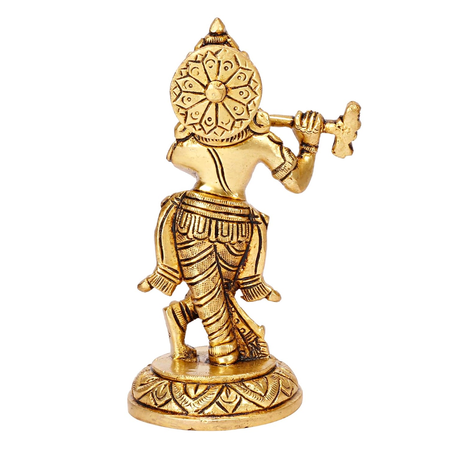 Brass Lord Krishna Idol with Flute Kanha Ji ki Murti Idols For Puja Decor Gift Gold Color Height 5.5 Inches - SvarupArt