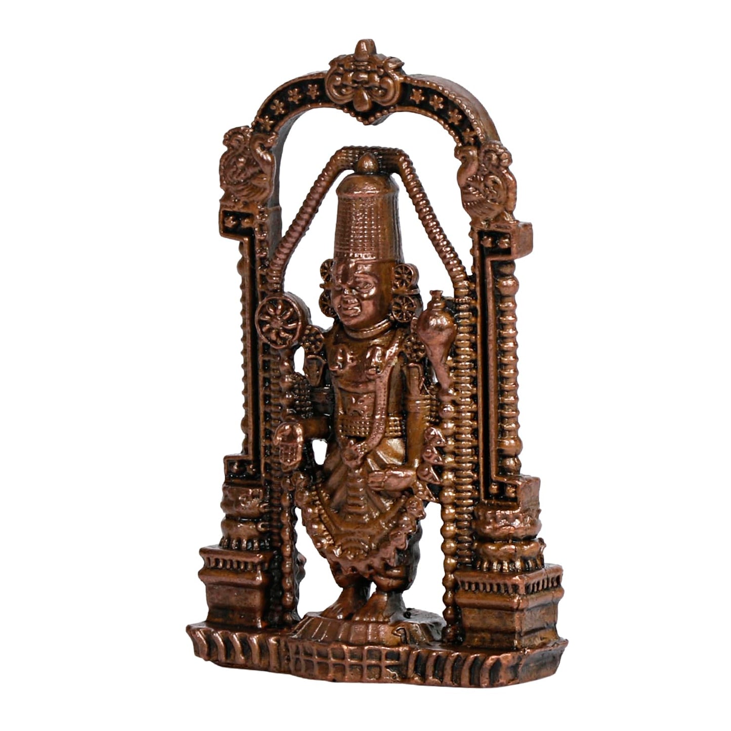 Copper Idol Tirupati Balaji Venkateshwara Statue Vishnu Chakra Namah Shankh Murti Lord Srinivasa Patina Antique - SvarupArt