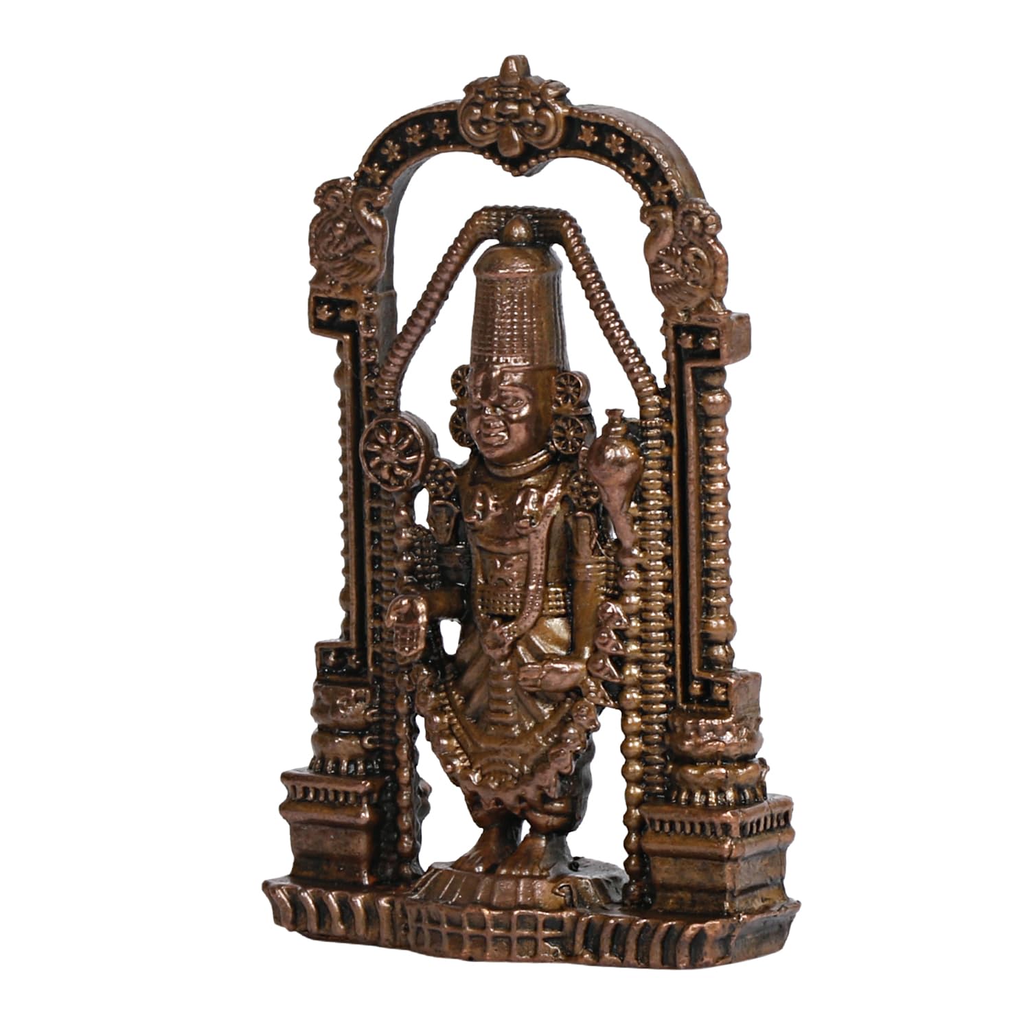 Copper Idol Tirupati Balaji Venkateshwara Statue Vishnu Chakra Namah Shankh Murti Lord Srinivasa Patina Antique - SvarupArt