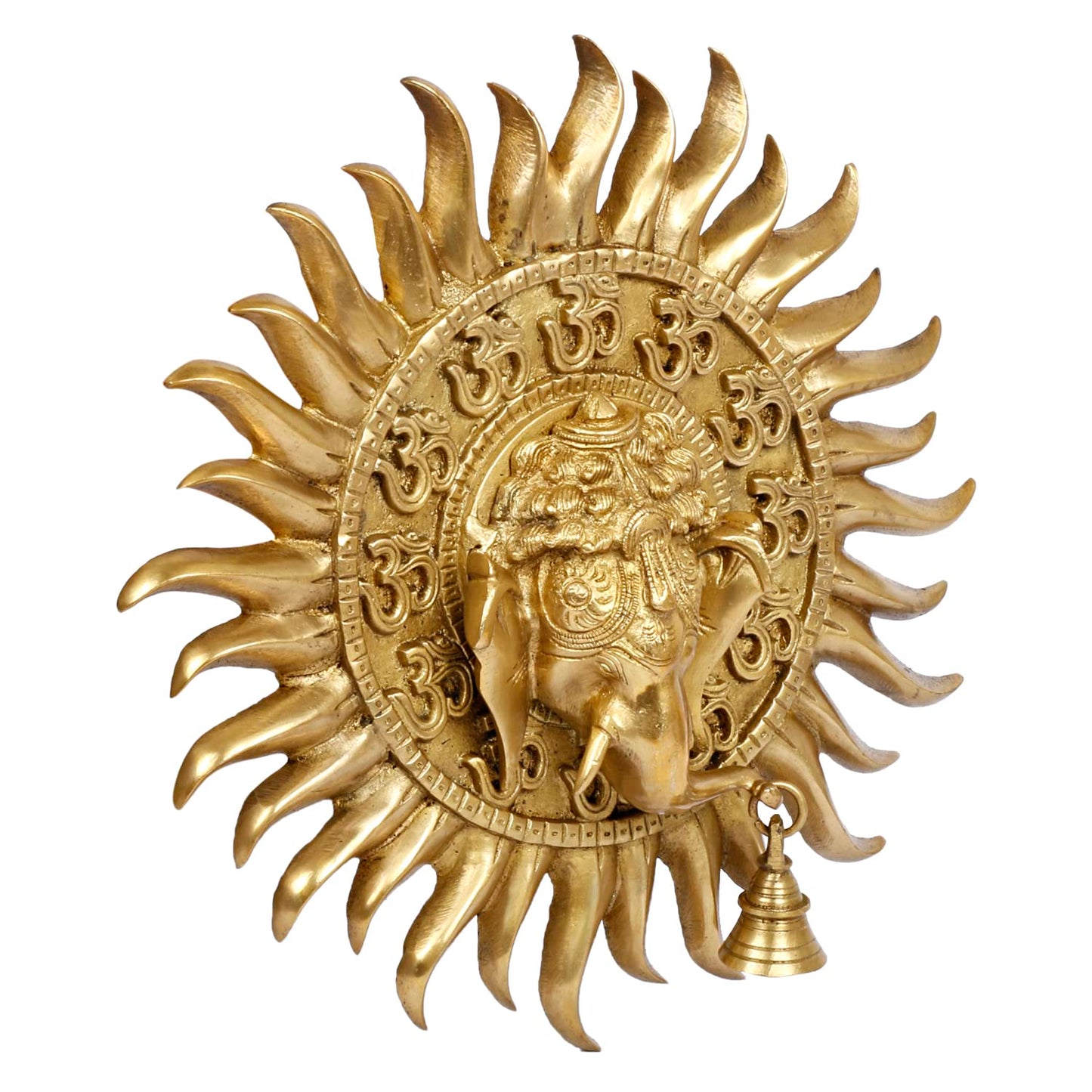 Brass Om Sun Ganesha Ganesha Wall Hanging for Home Office Entrance Puja Gift 11 Inch. - SvarupArt