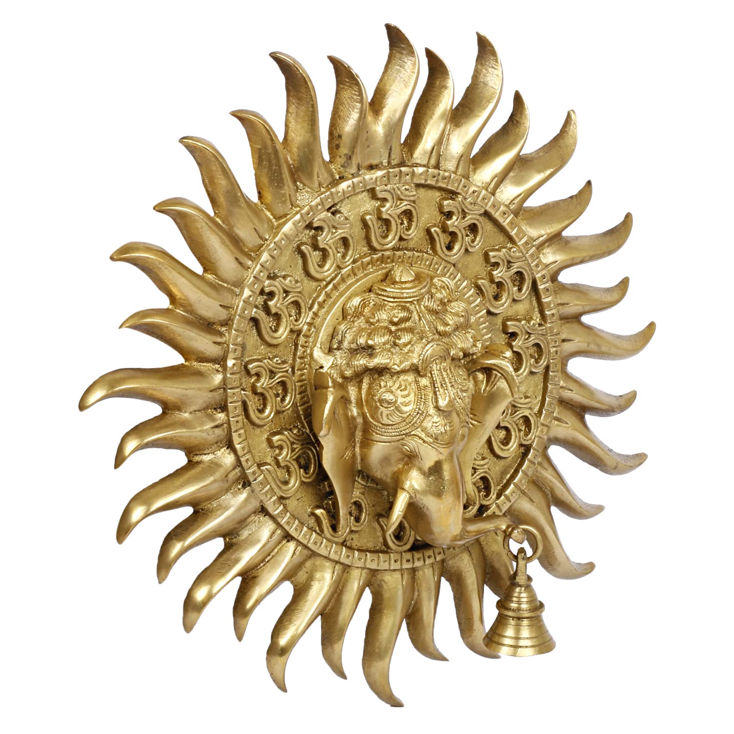 Brass Om Sun Ganesha Ganesha Wall Hanging for Home Office Entrance Puja Gift 11 Inch. - SvarupArt