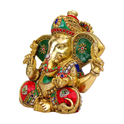 Brass Ganesha Idol for Home Decoration Ganpati Statue Murti for Gift Height 9.5 Inch Weight 5.6 Kg Color Multicolor - SvarupArt
