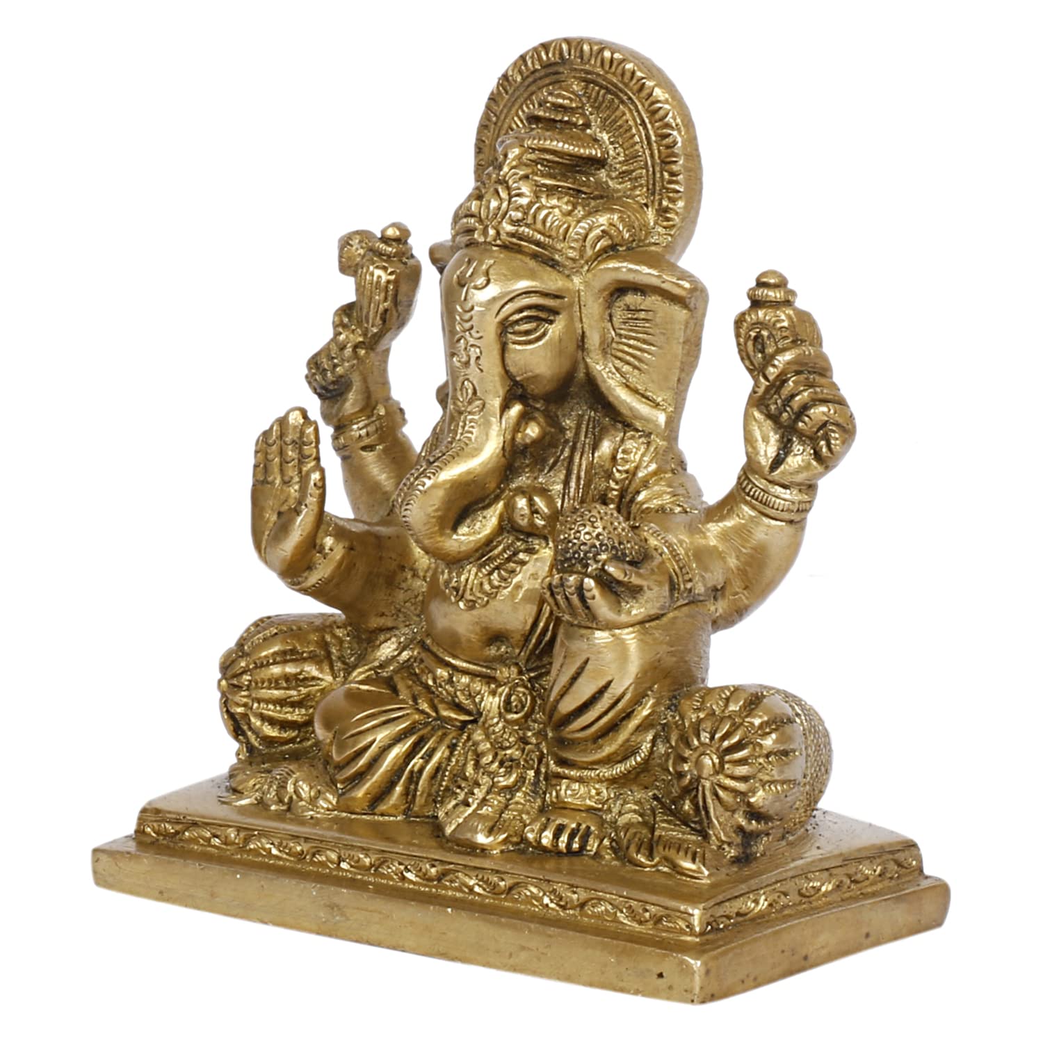 Brass Ganesh Bhagwan Idol Ganesha Statue Ganpati Puja Murti for Home Entrance Decor Diwali Gift 5 Inch - SvarupArt