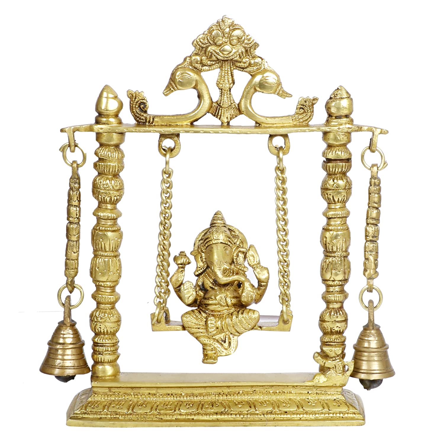 Brass Lord Ganesha Jhula with Hanging Bells Idol for Gift Ganpati Statue Puja Home Decor Office Decoration Vinayaka M... - SvarupArt