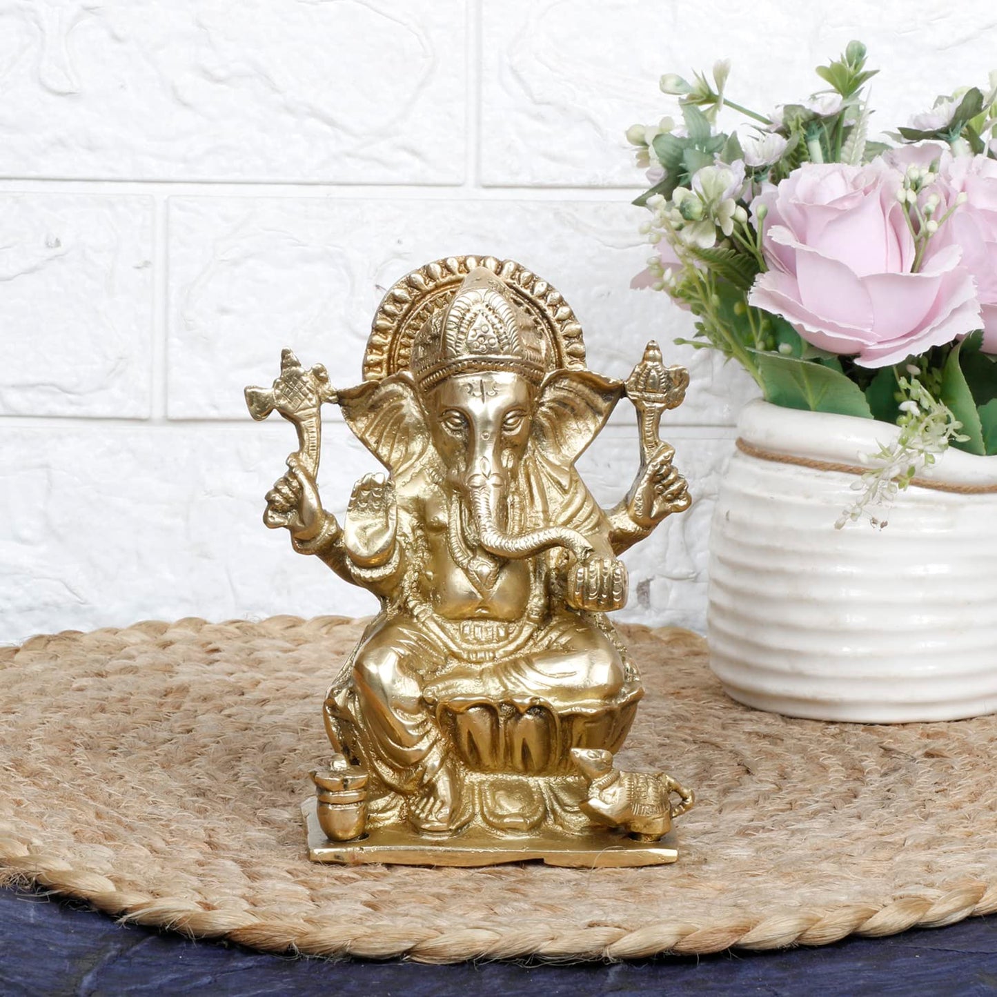 Brass Ganesh Bhagwan Idol Ganesha Statue Ganpati Murti for Home Entrance Decor Diwali Gift Height 6.25 Inch - SvarupArt
