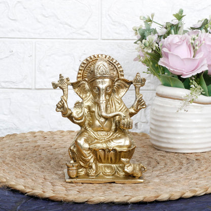 Brass Ganesh Bhagwan Idol Ganesha Statue Ganpati Murti for Home Entrance Decor Diwali Gift Height 6.25 Inch - SvarupArt