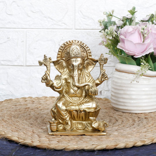 Brass Ganesh Bhagwan Idol Ganesha Statue Ganpati Murti for Home Entrance Decor Diwali Gift Height 6.25 Inch - SvarupArt