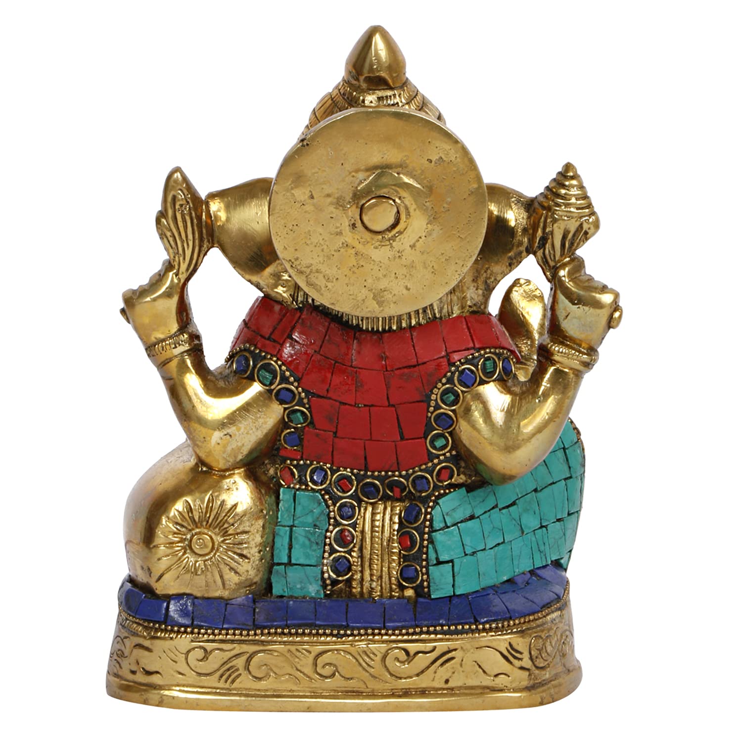 Brass Ganesh Sitting Ganesha Idol In Multicolor for Puja Home Decor Height 6.5 Inch - SvarupArt