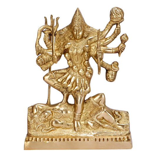 Kali Maa Murti Goddess Maha Kali Mahakali Kalika Maa Brass Statue Sculpture Idol Murti Decor Gold Color (Height 12 Inch) - SvarupArt