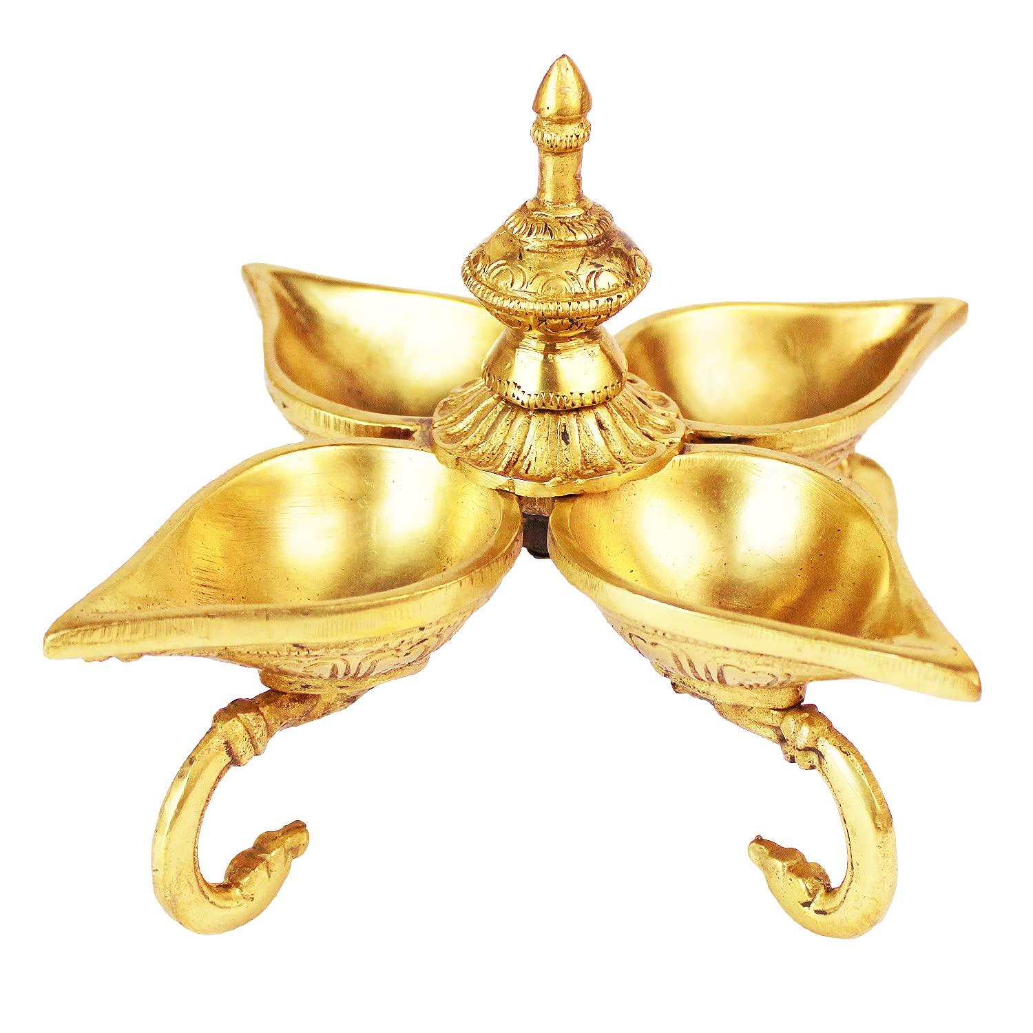 6 Inch Gold Color Brass Multi Diya with Base: Small Size, Perfect for Home Temple Decor & Aarti. - SvarupArt